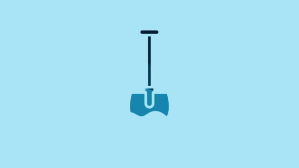 Blue Shovel icon isolated on blue background. Gardening tool. Tool for horticulture, agriculture, farming. 4K Video motion graphic animation. - Materiał filmowy, wideo