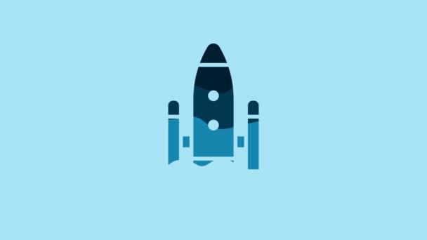 Blue Space shuttle and rockets icon isolated on blue background. 4K Video motion graphic animation. - Materiał filmowy, wideo