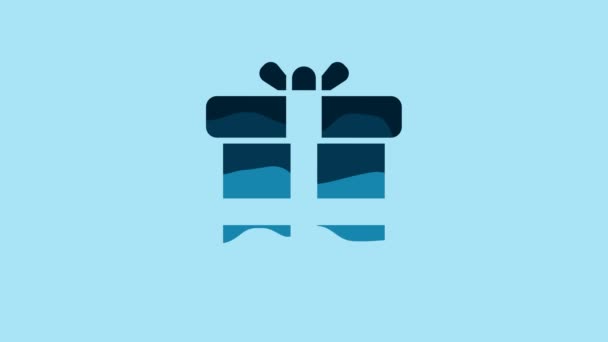 Blue Gift box icon isolated on blue background. 4K Video motion graphic animation. - Felvétel, videó