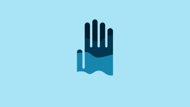 Blue Rubber gloves icon isolated on blue background. Latex hand protection sign. Housework cleaning equipment symbol. 4K Video motion graphic animation. - Video