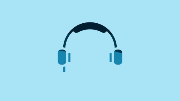 Blue Headphones icon isolated on blue background. Support customer service, hotline, call center, faq, maintenance. 4K Video motion graphic animation. - Кадры, видео