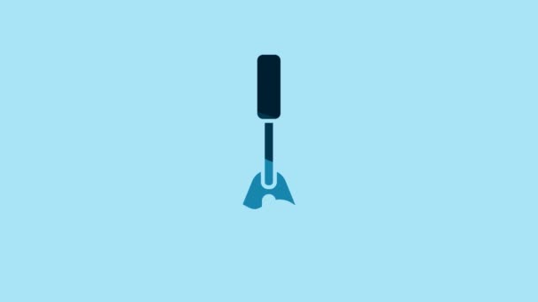 Blue Spatula icon isolated on blue background. Kitchen spatula icon. BBQ spatula sign. Barbecue and grill tool. 4K Video motion graphic animation. - Felvétel, videó