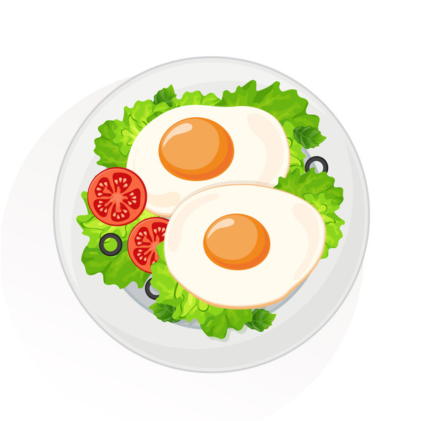 Scrambled eggs with tomatoes on a white plate - Vektori, kuva