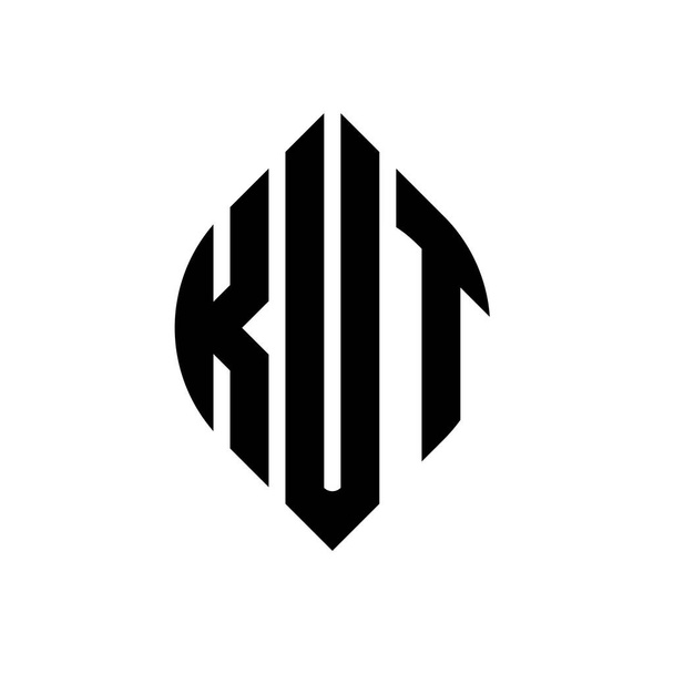 Diseño del logotipo de la letra del círculo KUT con forma de círculo y elipse. KUT elipse letras con estilo tipográfico. Las tres iniciales forman un logotipo circular. KUT círculo emblema abstracto monograma carta marca vector. - Vector, Imagen