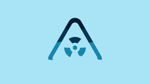 Blue Triangle sign with radiation symbol icon isolated on blue background. 4K Video motion graphic animation. - Imágenes, Vídeo
