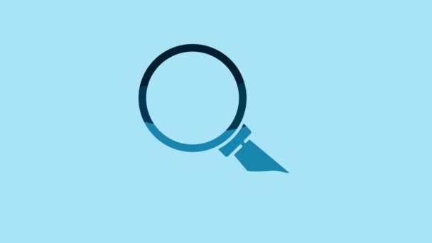 Blue Magnifying glass icon isolated on blue background. Search, focus, zoom, business symbol. 4K Video motion graphic animation. - Metraje, vídeo