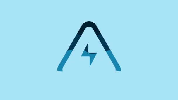 Blue High voltage icon isolated on blue background. Danger symbol. Arrow in triangle. Warning icon. 4K Video motion graphic animation. - Video