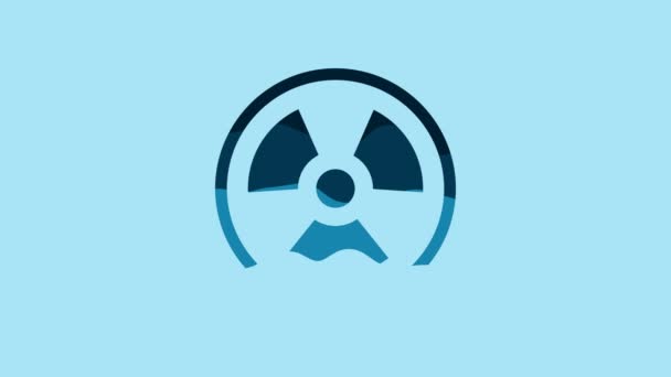 Blue Radioactive icon isolated on blue background. Radioactive toxic symbol. Radiation Hazard sign. 4K Video motion graphic animation. - Video