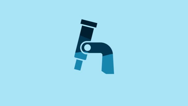 Blue Microscope icon isolated on blue background. Chemistry, pharmaceutical instrument, microbiology magnifying tool. 4K Video motion graphic animation. - Video