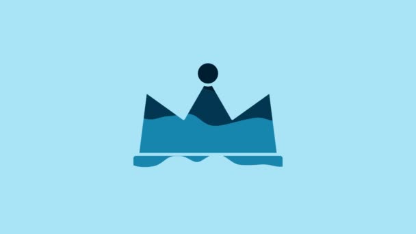 Blue Crown icon isolated on blue background. 4K Video motion graphic animation. - Video