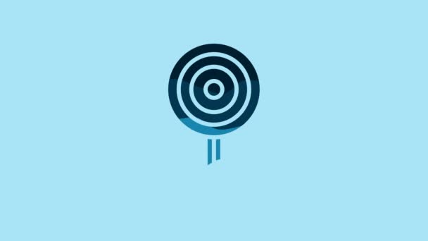 Blue Lollipop icon isolated on blue background. Candy sign. Food, delicious symbol. 4K Video motion graphic animation. - Video