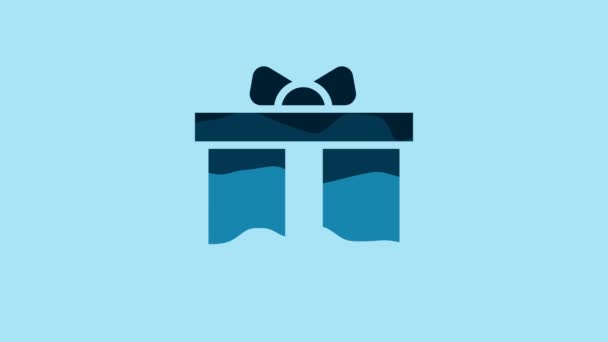 Blue Gift box icon isolated on blue background. Happy Birthday. 4K Video motion graphic animation. - Felvétel, videó