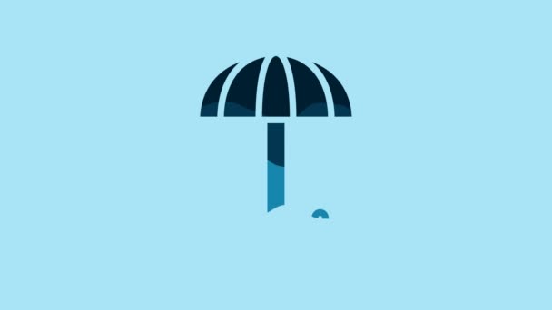 Blue Classic elegant opened umbrella icon isolated on blue background. Rain protection symbol. 4K Video motion graphic animation. - Video