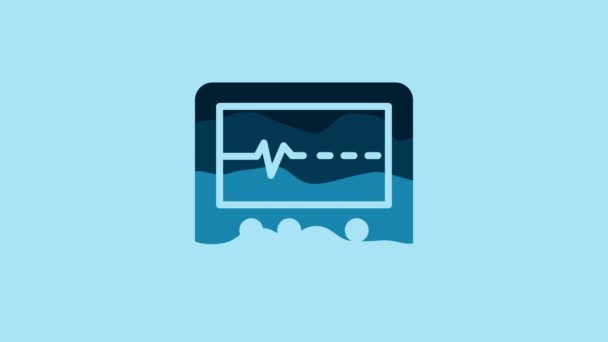 Blue Beat dead in monitor icon isolated on blue background. ECG showing death. 4K Video motion graphic animation. - Filmagem, Vídeo