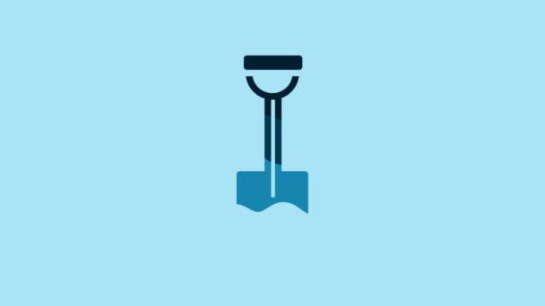 Blue Shovel icon isolated on blue background. Gardening tool. Tool for horticulture, agriculture, farming. 4K Video motion graphic animation. - Filmagem, Vídeo