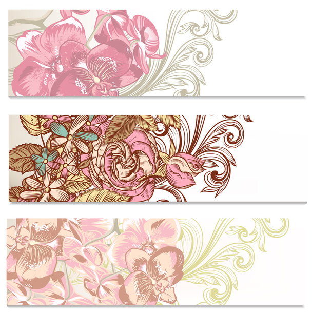 Floral backgrounds set with flowers - Wektor, obraz