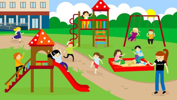 children playing with on playground. vector illustration - Vector, Imagen