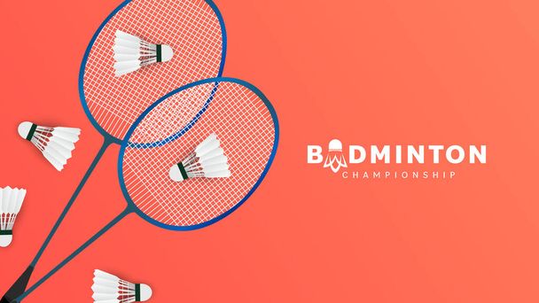 Badminton racket with white badminton shuttlecock on  background badminton court indoor badminton sports wallpaper with copy space  ,  illustration Vector EPS 10 - Wektor, obraz