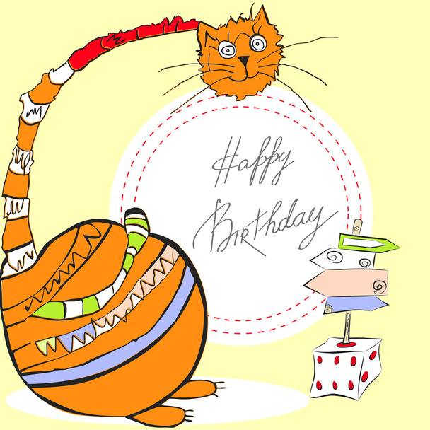 Birthday card with happy cat - Vector, Image