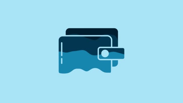 Blue Wallet icon isolated on blue background. Purse icon. Cash savings symbol. 4K Video motion graphic animation. - Video