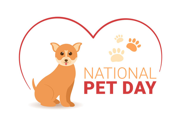 National Pet Day on April 11 Illustration with Cute Pets of Cats and Dogs for Web Banner or Landing Page in Flat Cartoon Hand Drawn Templates - Vektor, Bild