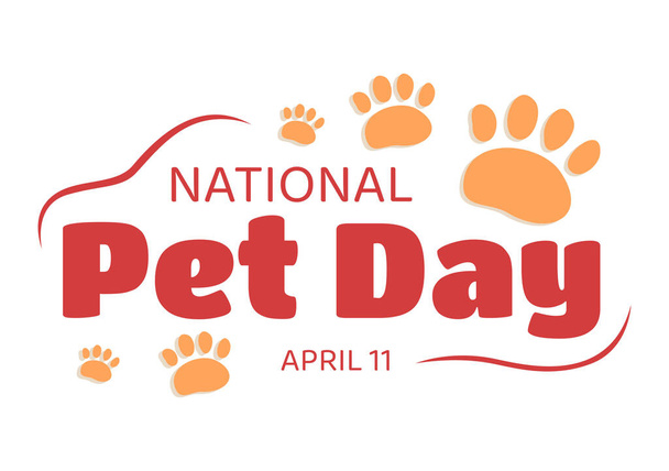 National Pet Day on April 11 Illustration with Cute Pets of Cats and Dogs for Web Banner or Landing Page in Flat Cartoon Hand Drawn Templates - Vector, Image