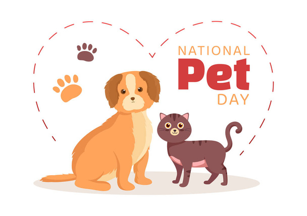 National Pet Day on April 11 Illustration with Cute Pets of Cats and Dogs for Web Banner or Landing Page in Flat Cartoon Hand Drawn Templates - Vektor, Bild