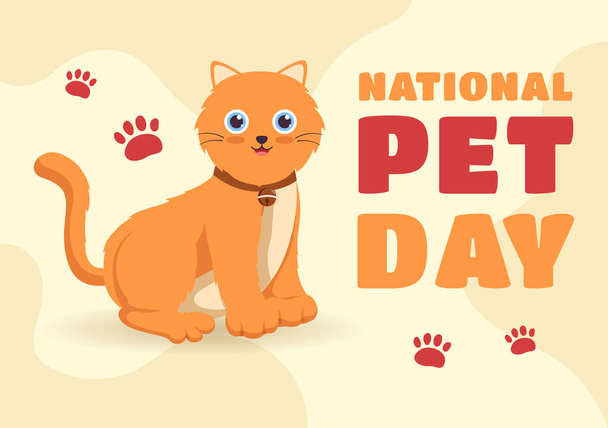 National Pet Day on April 11 Illustration with Cute Pets of Cats and Dogs for Web Banner or Landing Page in Flat Cartoon Hand Drawn Templates - Vector, imagen