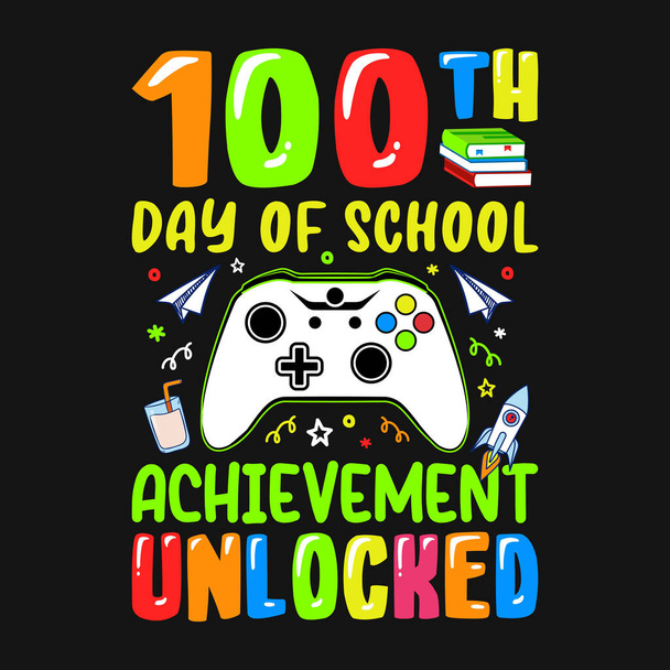 100th day of school achievement unlocked, 100th day of school design vector - Wektor, obraz