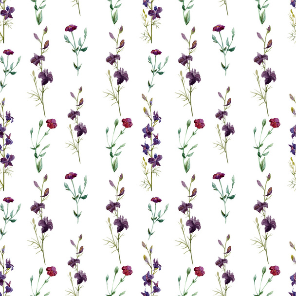 Watercolor purple flowers  seamless pattern - Vettoriali, immagini