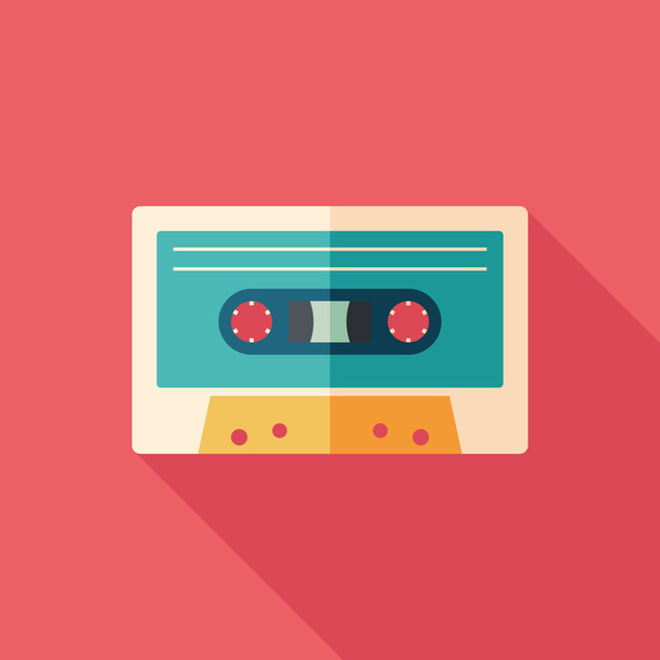 Audio cassette flat square icon with long shadows. - ベクター画像