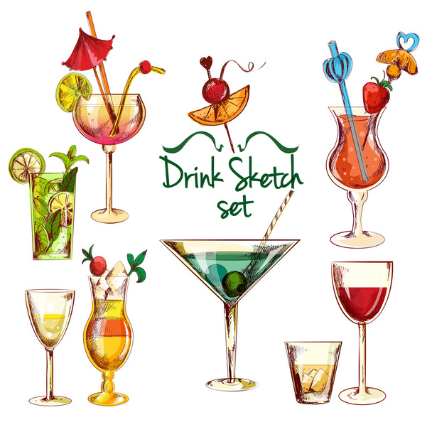 Sketch Cocktail Set - Vector, Image