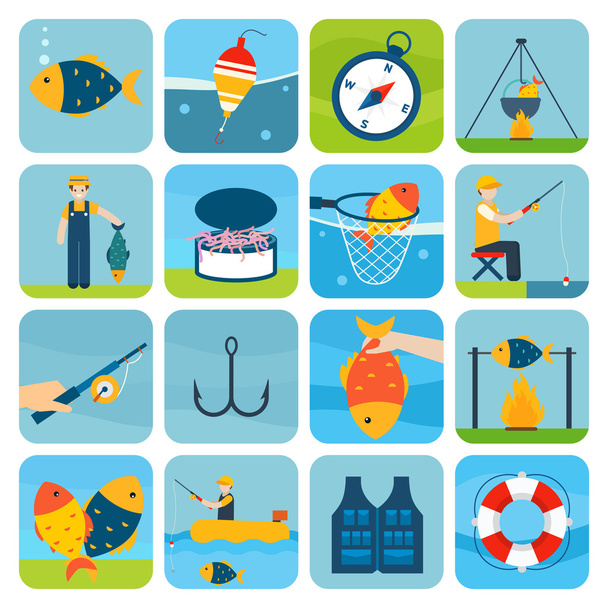 Fishing Icons Set - Vector, Image