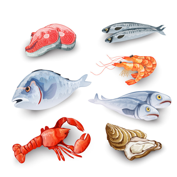 Seafood Tuotteet Set
 - Vektori, kuva
