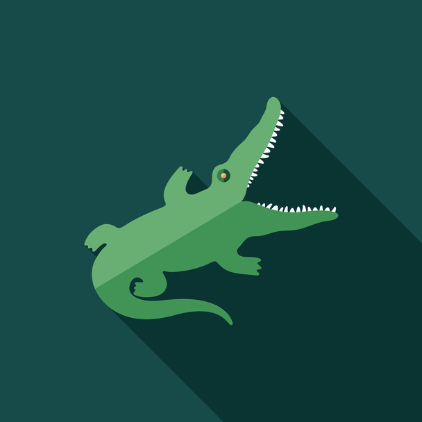 Crocodile flat square icon with long shadows. - Vector, Imagen