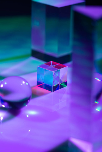 Optical glass crystal prism. Multicolor holographic light effect - Photo, Image