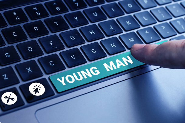 Text sign showing Young Man, Business idea a man who is not far advanced in life a boy - Fotoğraf, Görsel