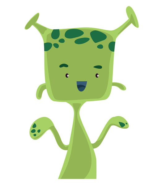 Alien verde con antenas vector ilustración personaje de dibujos animados
 - Vector, Imagen