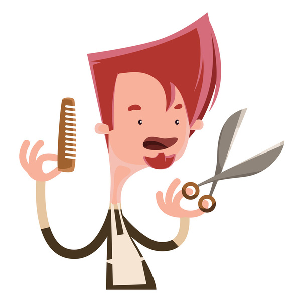 Hair stylist holding scissors vector illustration cartoon character - Vector, Image