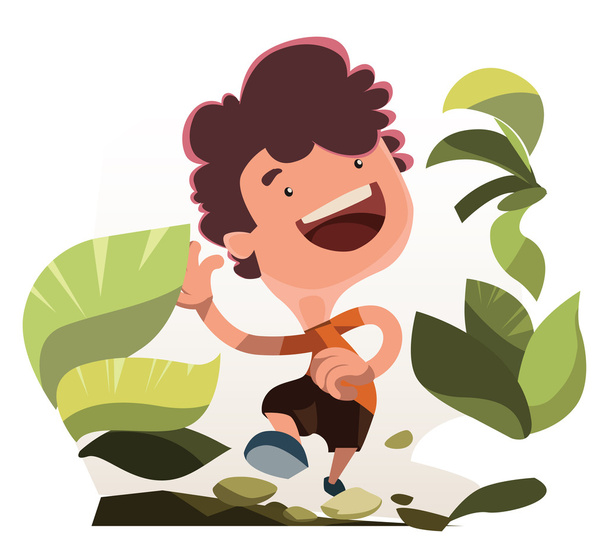 自然ベクター イラスト漫画のキャラクターで走っている少年 - ベクター画像