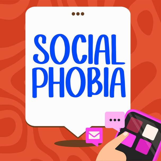 Text caption presenting Social Phobia, Word for overwhelming fear of social situations that are distressing - Foto, Imagen