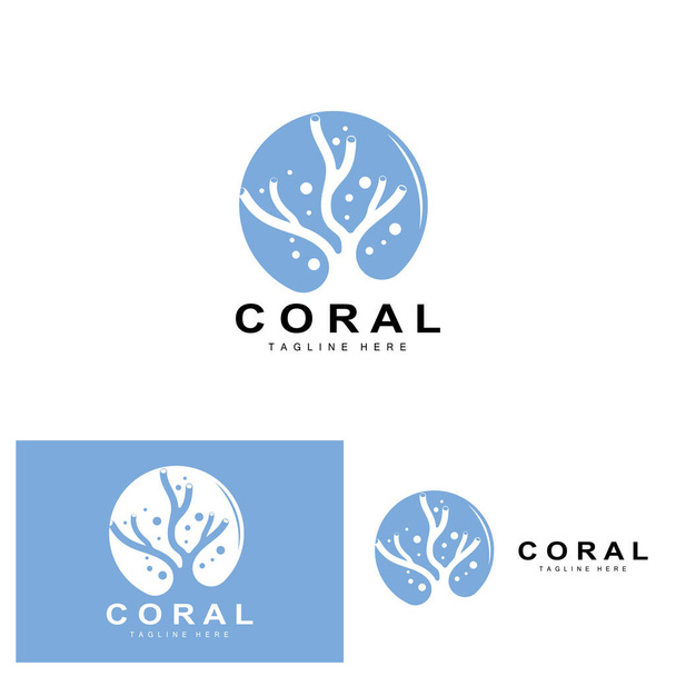 Coral Logo, Sea Plants Place Marine Animals, Ocean Vector, Seaweed Icons - Вектор, зображення