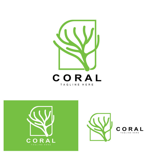 Logo de Coral, Plantas Marinas Lugar Animales Marinos, Vector Océano, Iconos de Algas Marinas - Vector, imagen