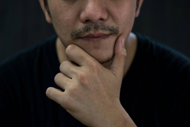 Closeup unshaven beard of fat Asian man. He work from home due to covid-19. - Fotografie, Obrázek