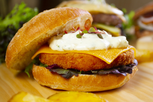 Authentic top quality American crispy chicken Burger - Φωτογραφία, εικόνα
