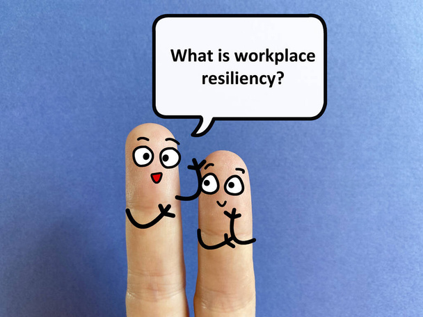 Два пальці прикрашені як дві людини. Один з них запитує інший, що таке стійкість на робочому місці
. - Фото, зображення