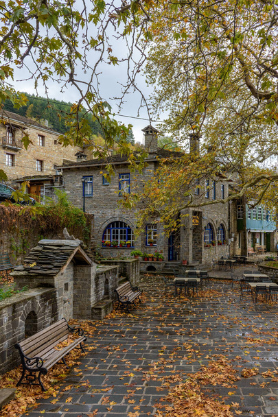 The picturesque village of Tsepelovo during fall season with its architectural traditional old stone  buildings, located on Tymfi mount, Zagori, Epirus, Greece, Europe - Fotó, kép