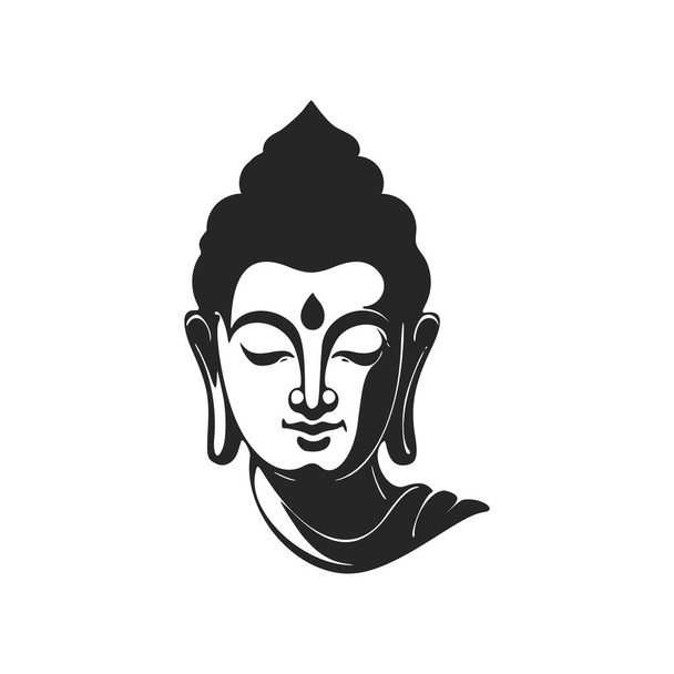 Siyah ve beyaz minimalist Buda logosu. - Vektör, Görsel