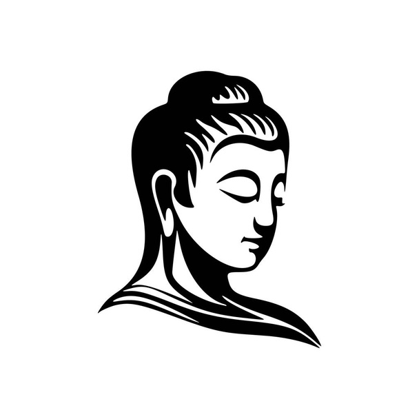 Black and white stylish logo with the image of Buddha. - Vektör, Görsel