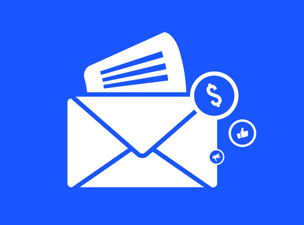 E-Mail Marketing Icon - direkte und effektive E-Mail Strategie. Beispiele für die Nutzung von Willkommensmails, Werbe-Newslettern, Abonnements, E-Mail-Pflegeprogrammen, um den Erfolg im digitalen Marketing voranzutreiben. - Vektor, Bild